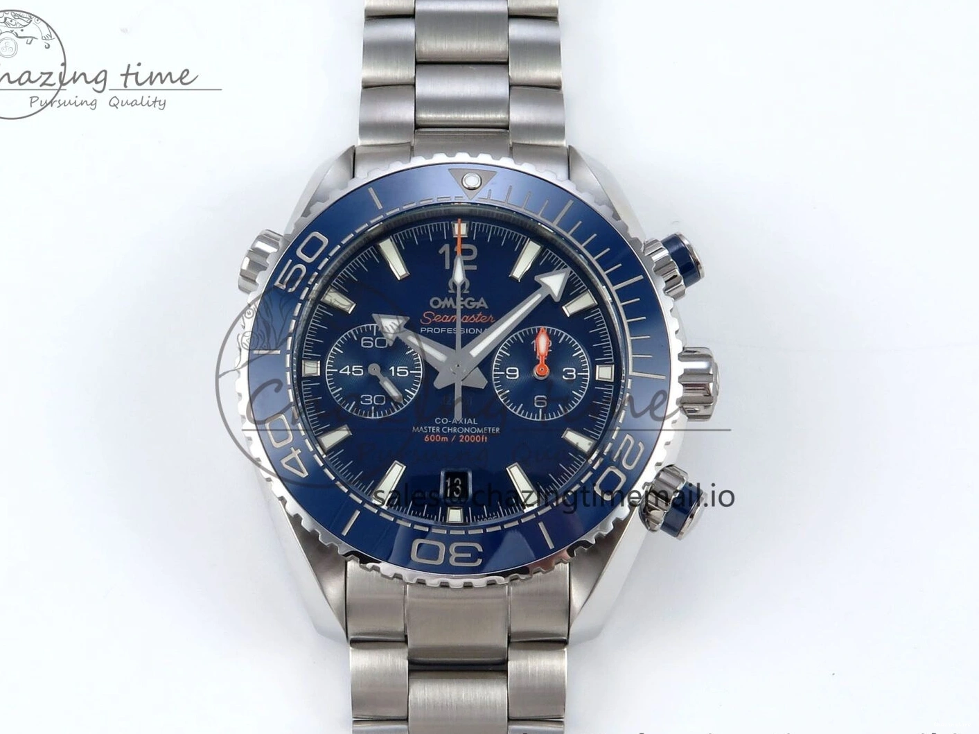 0319 Planet Ocean Master Chronometer 600M 45.5mm SS SCF 1:1 Best Edition Blue Bezel Blue Dial on SS Bracelet A9900 Super Clone Lightweight 7676